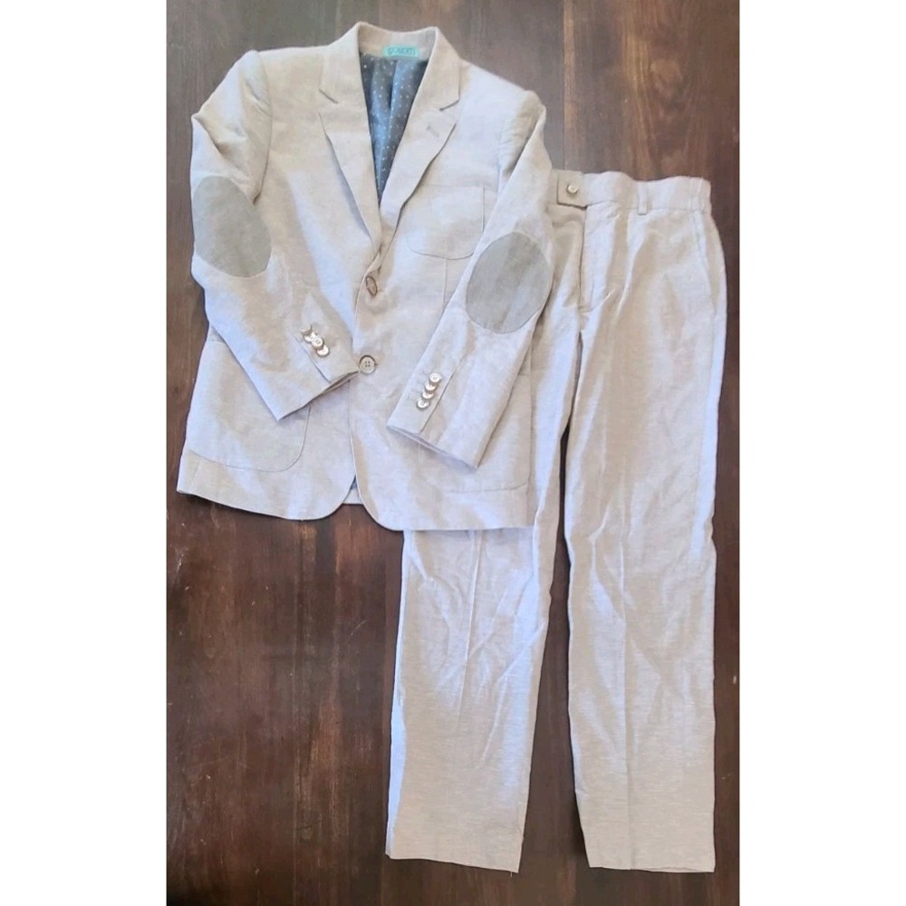 Gioberti Boy's Linen Suit Set Jacket and Dress Pants Patchwork Stone Size 10